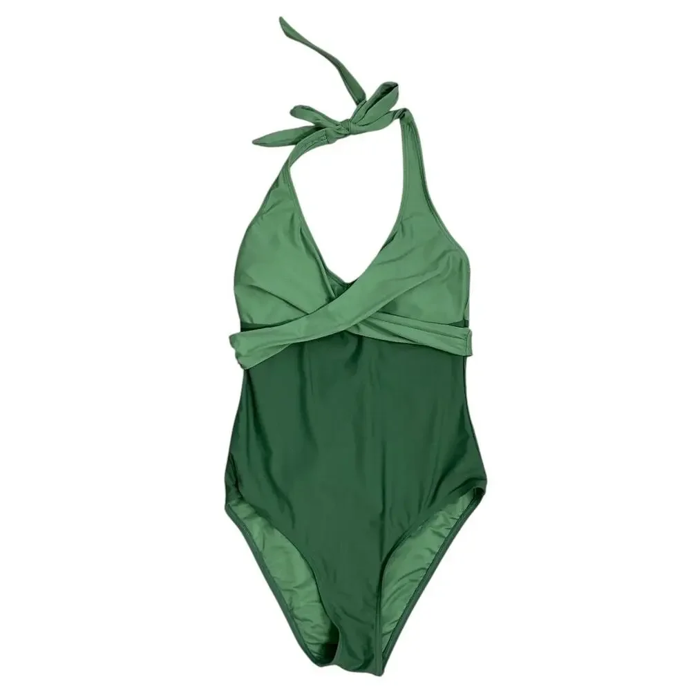 Cupshe Ruched Twist-Front Halter One Piece Swimsuit in Green - Picture 4 of 10